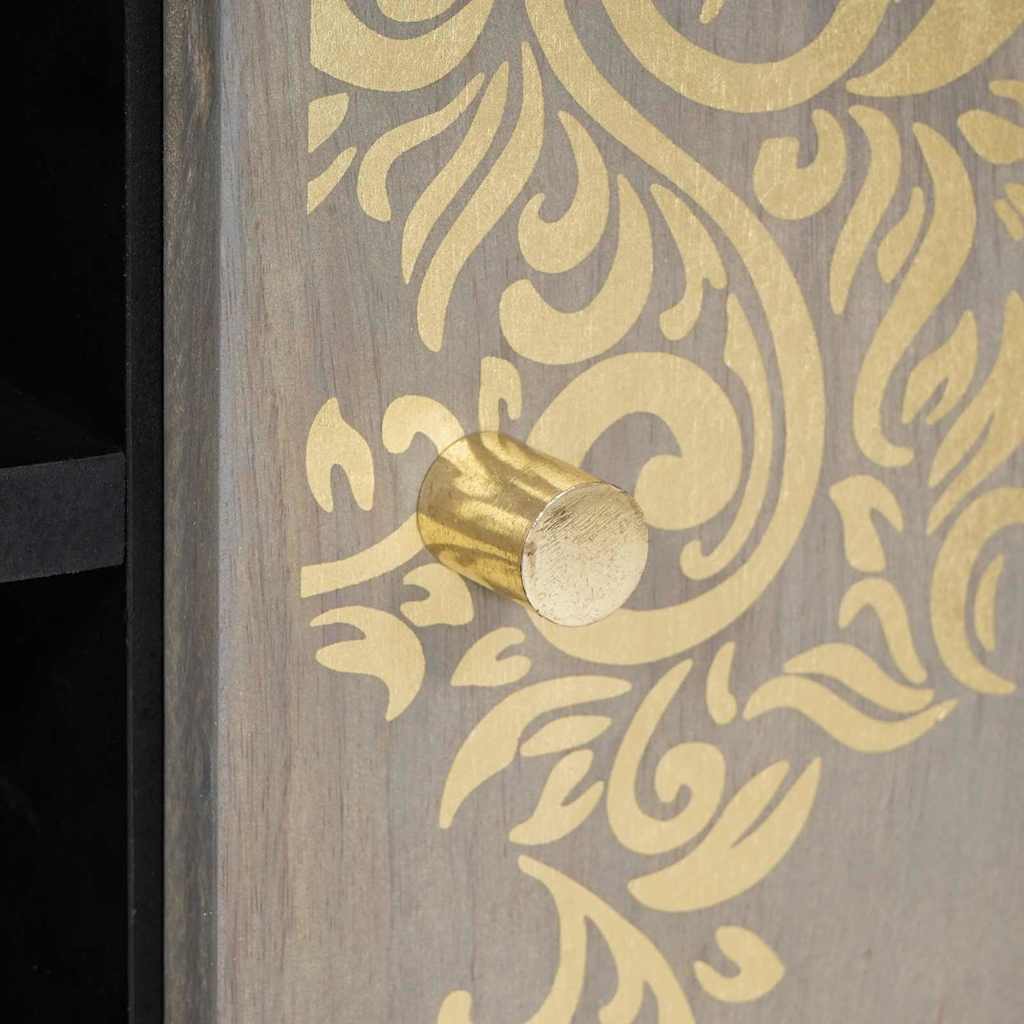 TV Cabinet Grey and Gold 80 x 31.5 x 46 cm Solid Mango wood